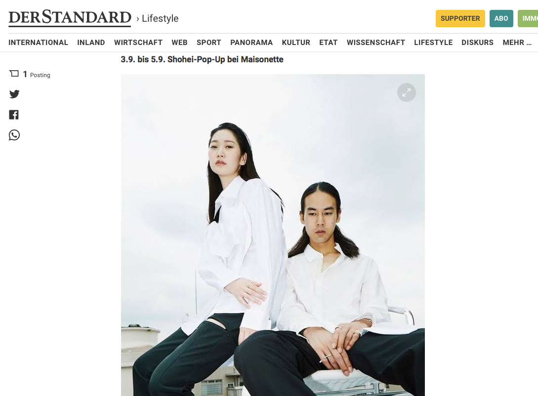 SHOHEI x MAISONETTE pop-up featured on DER STANDARD