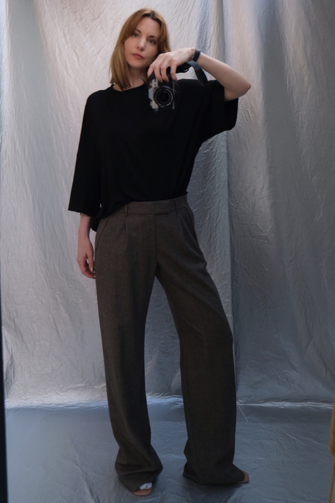 GRANDPA RAW EDGE PANTS / brown melange - Shohei-collection