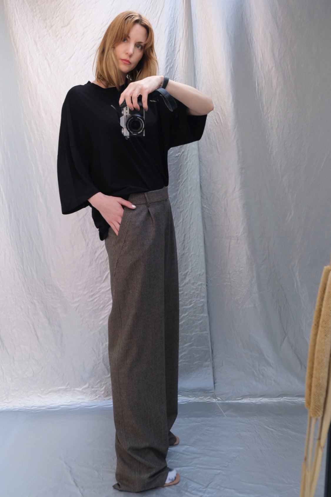 GRANDPA RAW EDGE PANTS / brown melange - Shohei-collection
