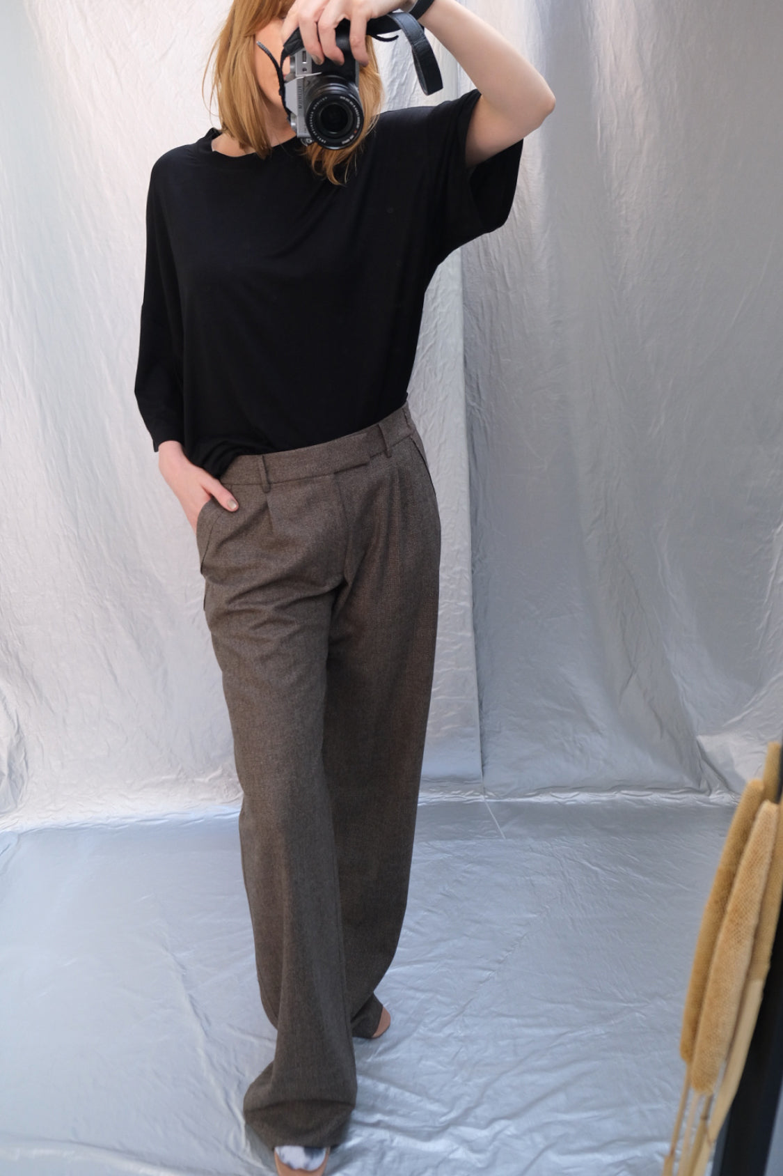 GRANDPA RAW EDGE PANTS / brown melange - Shohei-collection