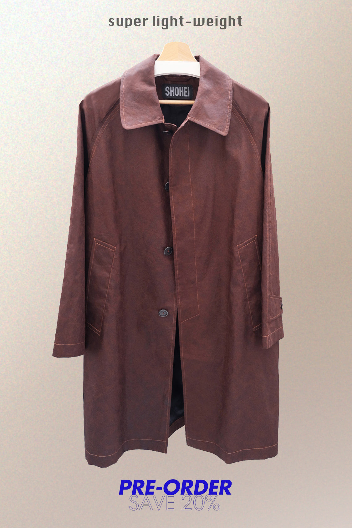 SHOHEI KAKISHIBU MAC COAT, unisex persimmon-dyed organic cotton coat