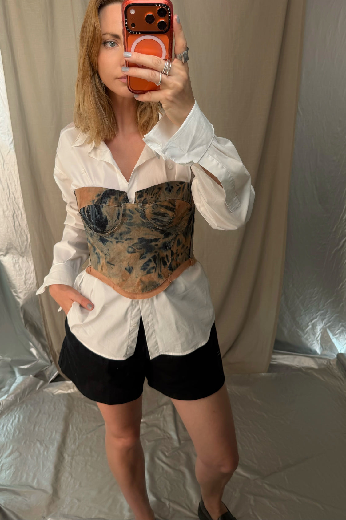 SHOHEI Denim Corsage Top ~ Lyocell Denim / KAKISHIBU persimmon dye - Shohei-collection