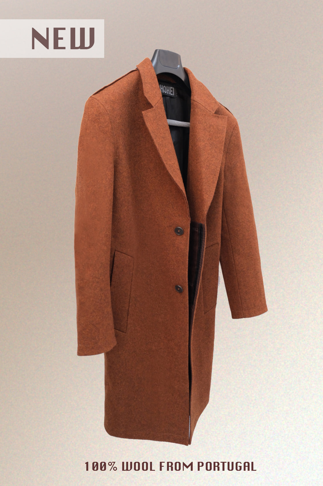 SHOHEI RAW WOOL COAT in Portuguese wool, raw-edge overcoat