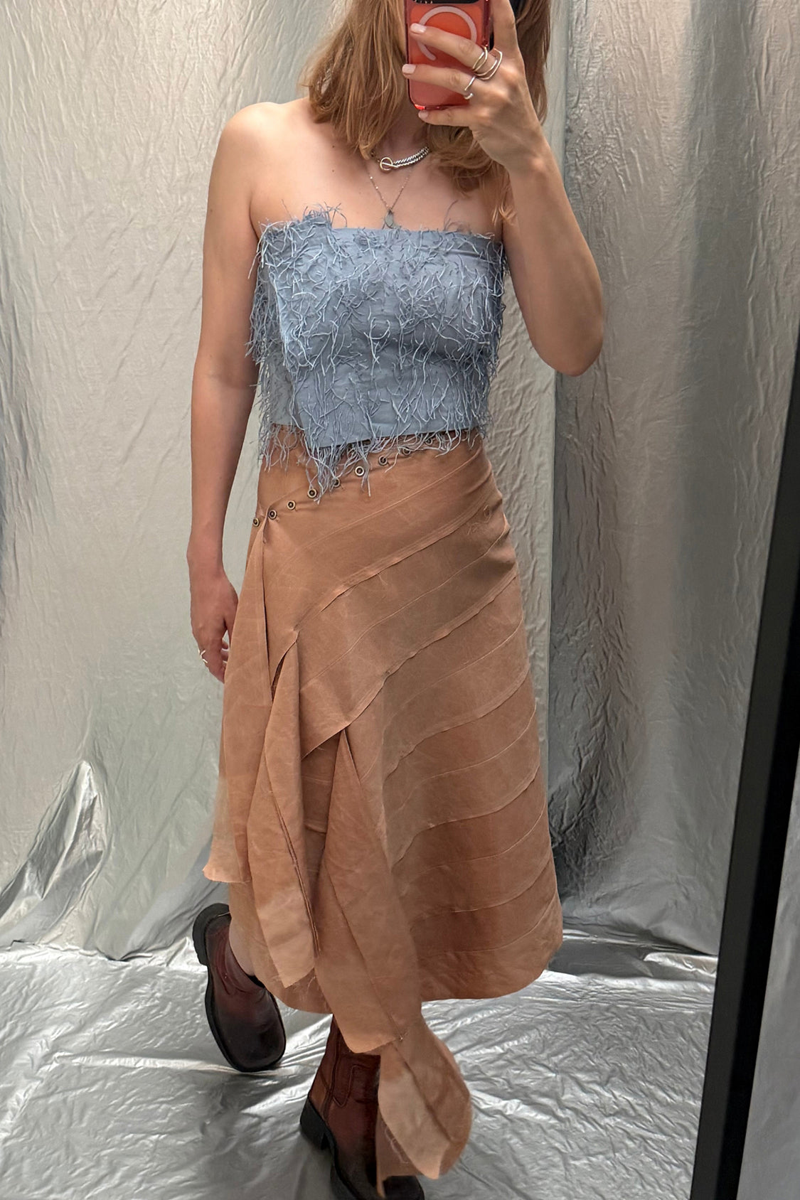 YURIE DENIM SKIRT ~ midi / Lyocell TENCEL x persimmon dye - Shohei-collection