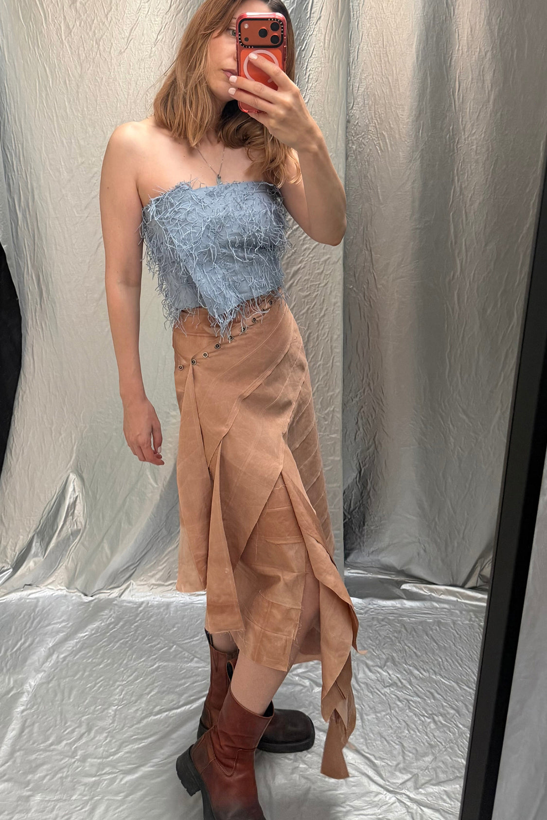 YURIE DENIM SKIRT ~ midi / Lyocell TENCEL x persimmon dye - Shohei-collection
