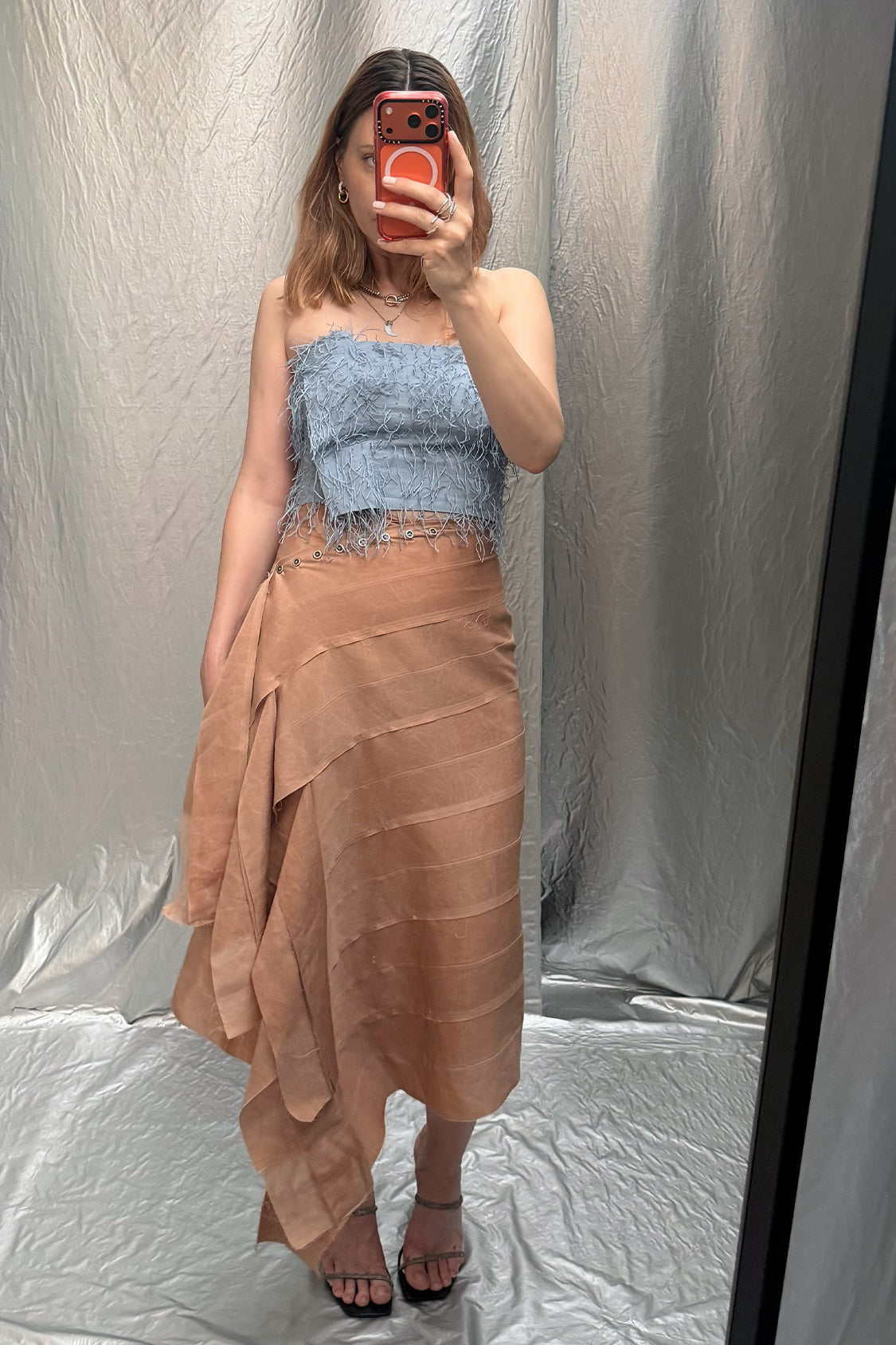 YURIE DENIM SKIRT ~ midi / Lyocell TENCEL x persimmon dye - Shohei-collection