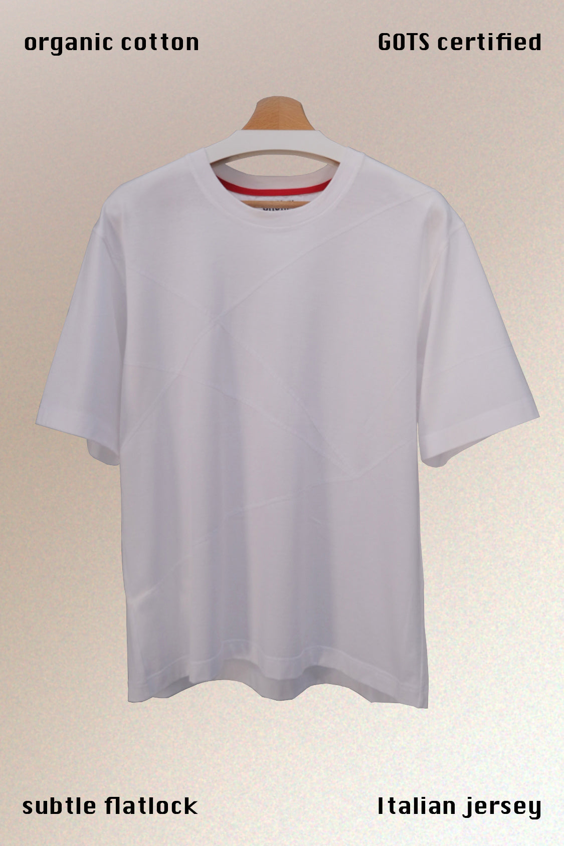 SHOHEI white DAI unisex T-shirt in GOTS organic cotton, boxy oversized crewneck with flatlock stitching