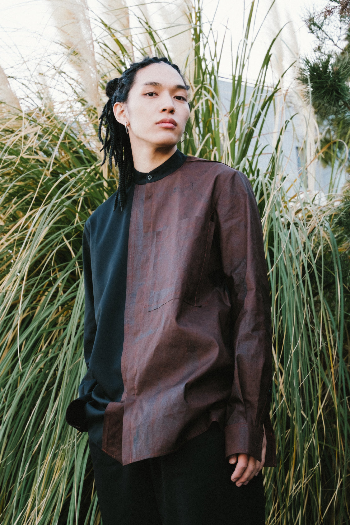 SHOHEI TWO-TONE CONTRAST SHIRT in kakishibu-dyed organic cotton