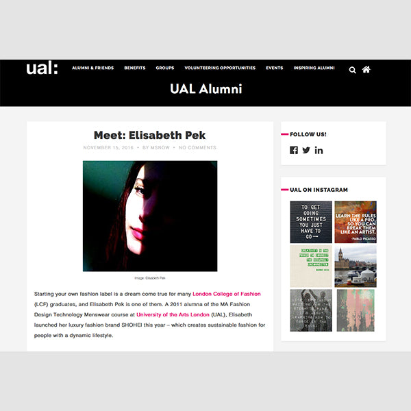 Interview University of the Arts London / ALUMNI 'Meet the Designer: Elisabeth Pek / SHOHEI