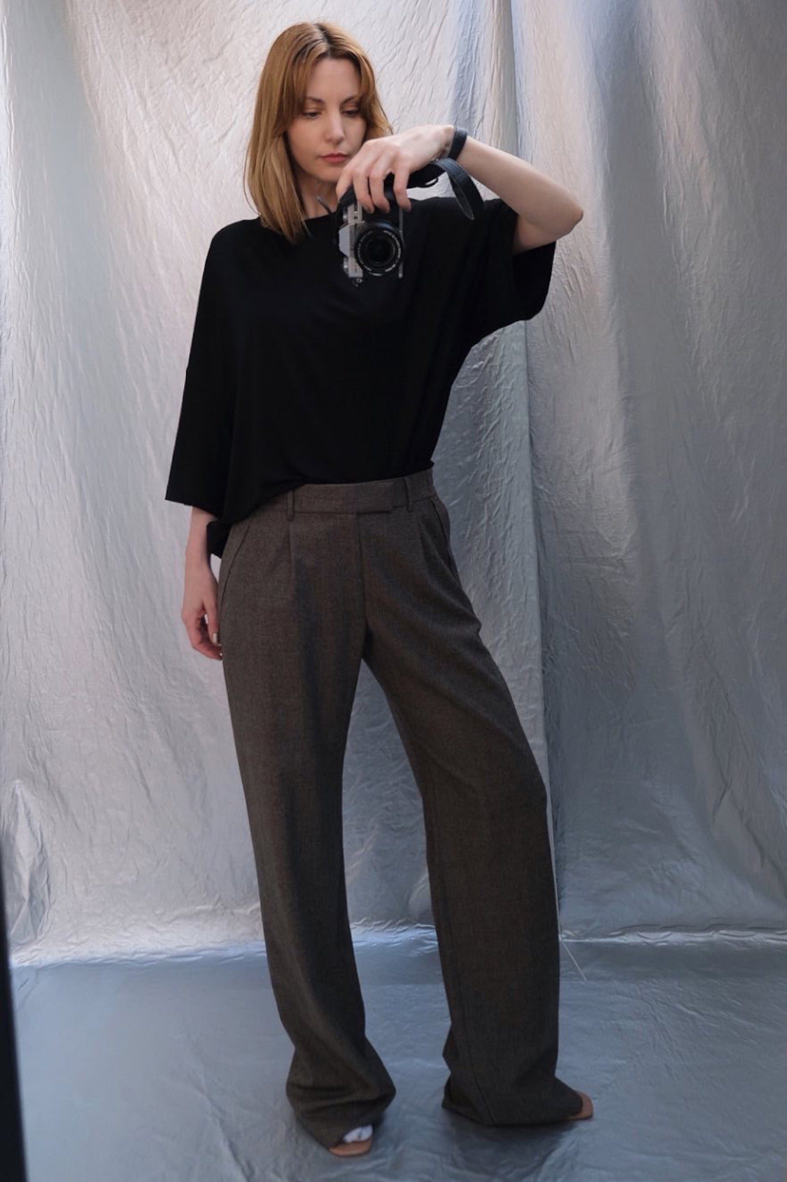GRANDPA RAW EDGE PANTS / brown melange - Shohei-collection
