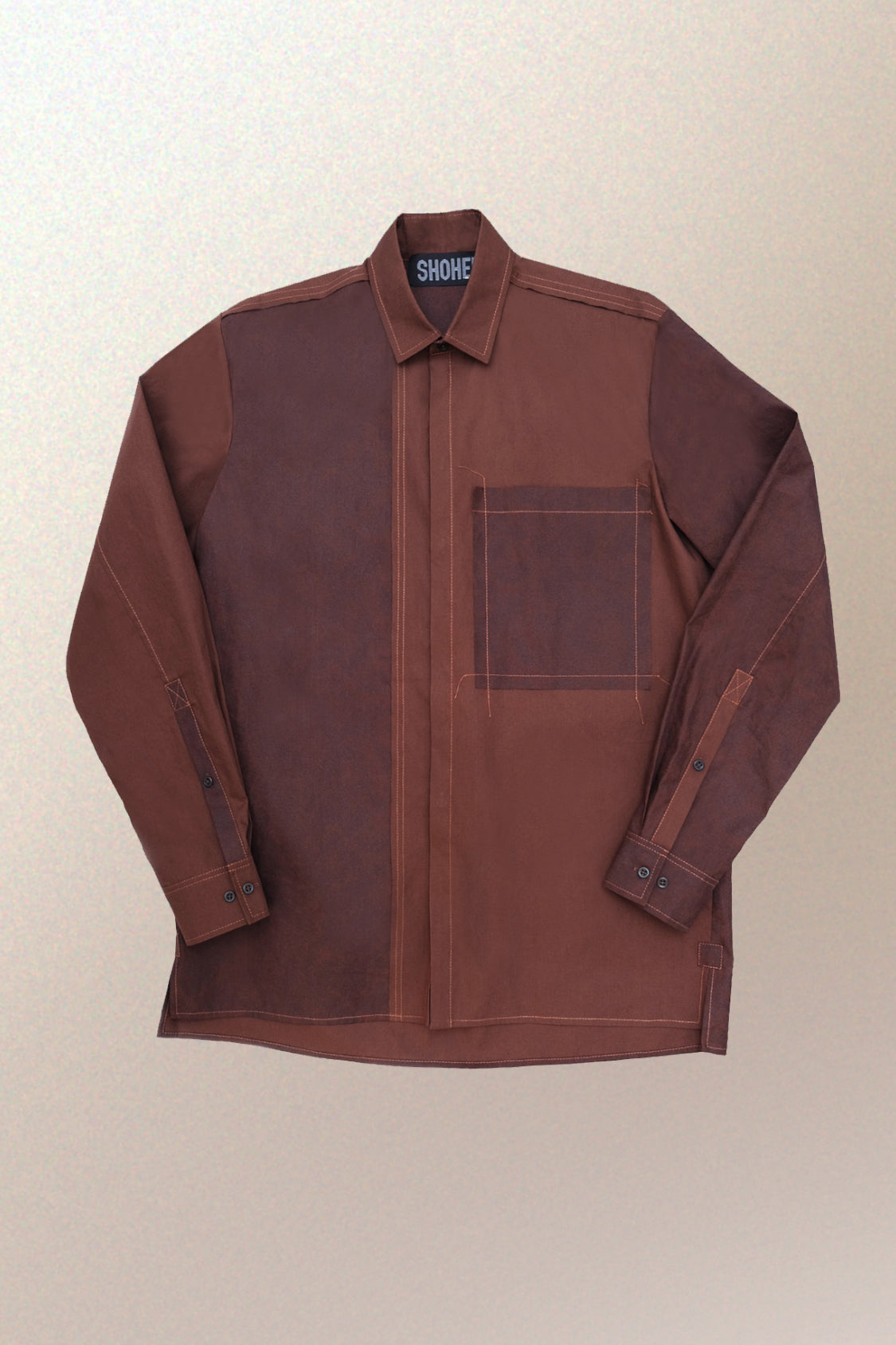 SHOHEI TWO-TONE SHIRT in Japanese kakishibu-dyed organic cotton