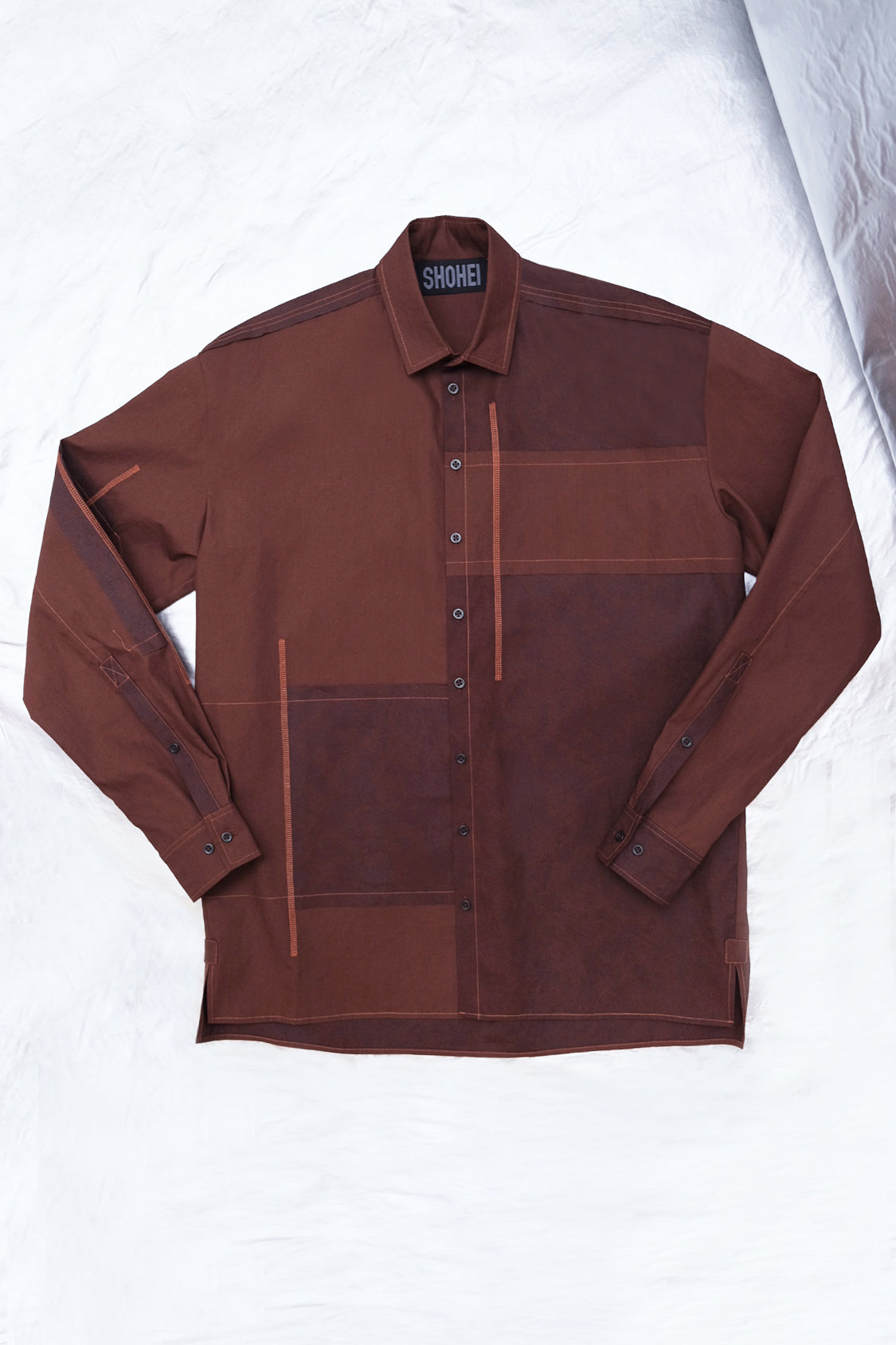 SHOHEI CONTRAST TECH SHIRT in kakishibu-dyed organic cotton