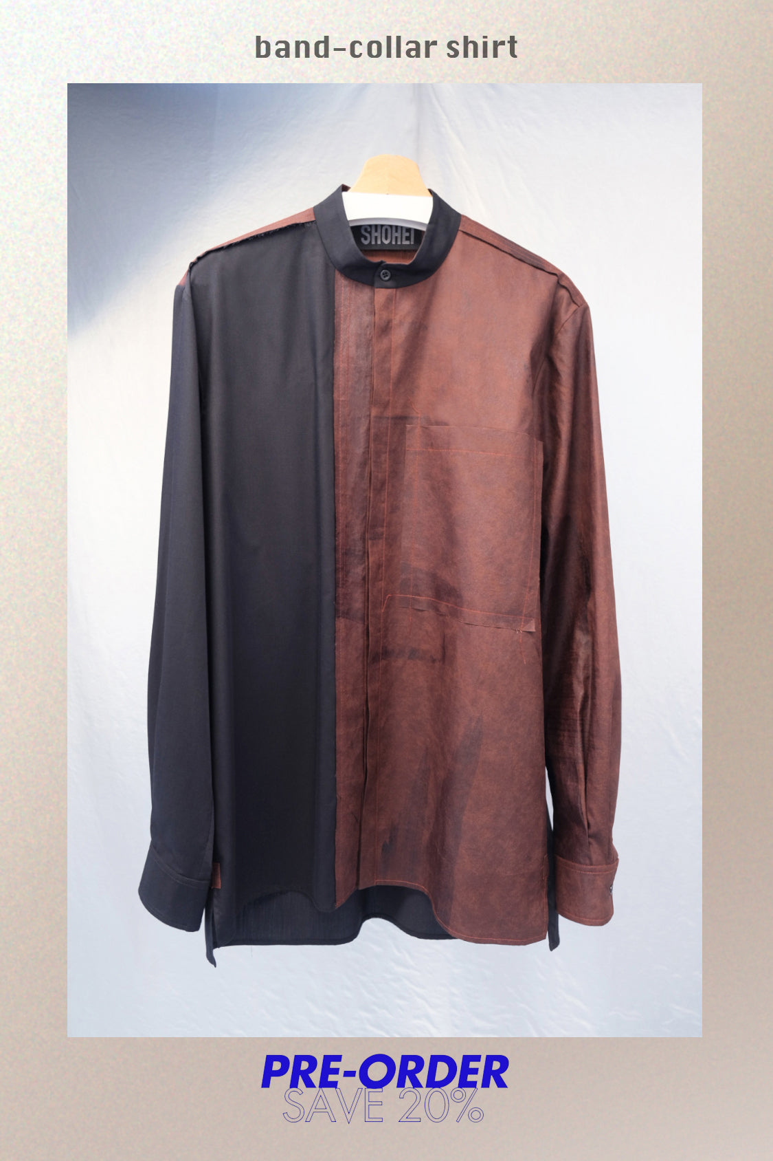 SHOHEI TWO-TONE CONTRAST SHIRT, unisex kakishibu-dyed organic cotton shirt