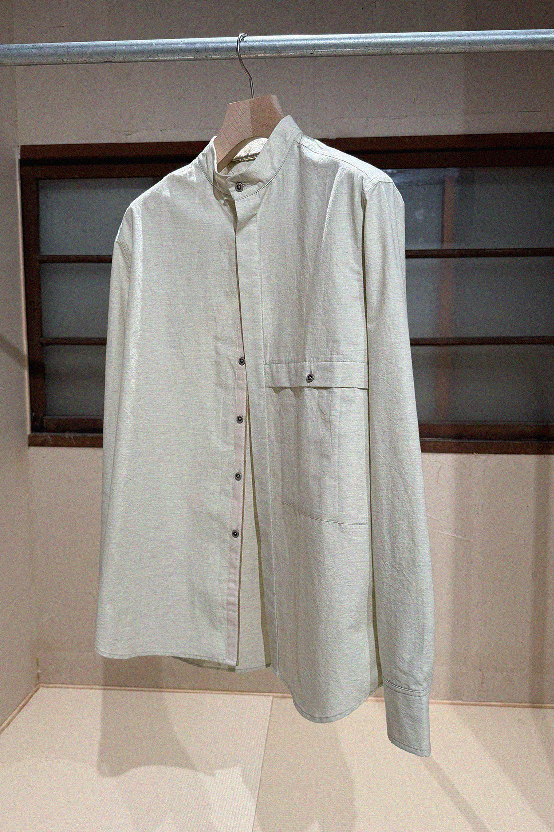 SHOHEI MAKATO SHIRT in matcha tea dye, oversized organic cotton shirt