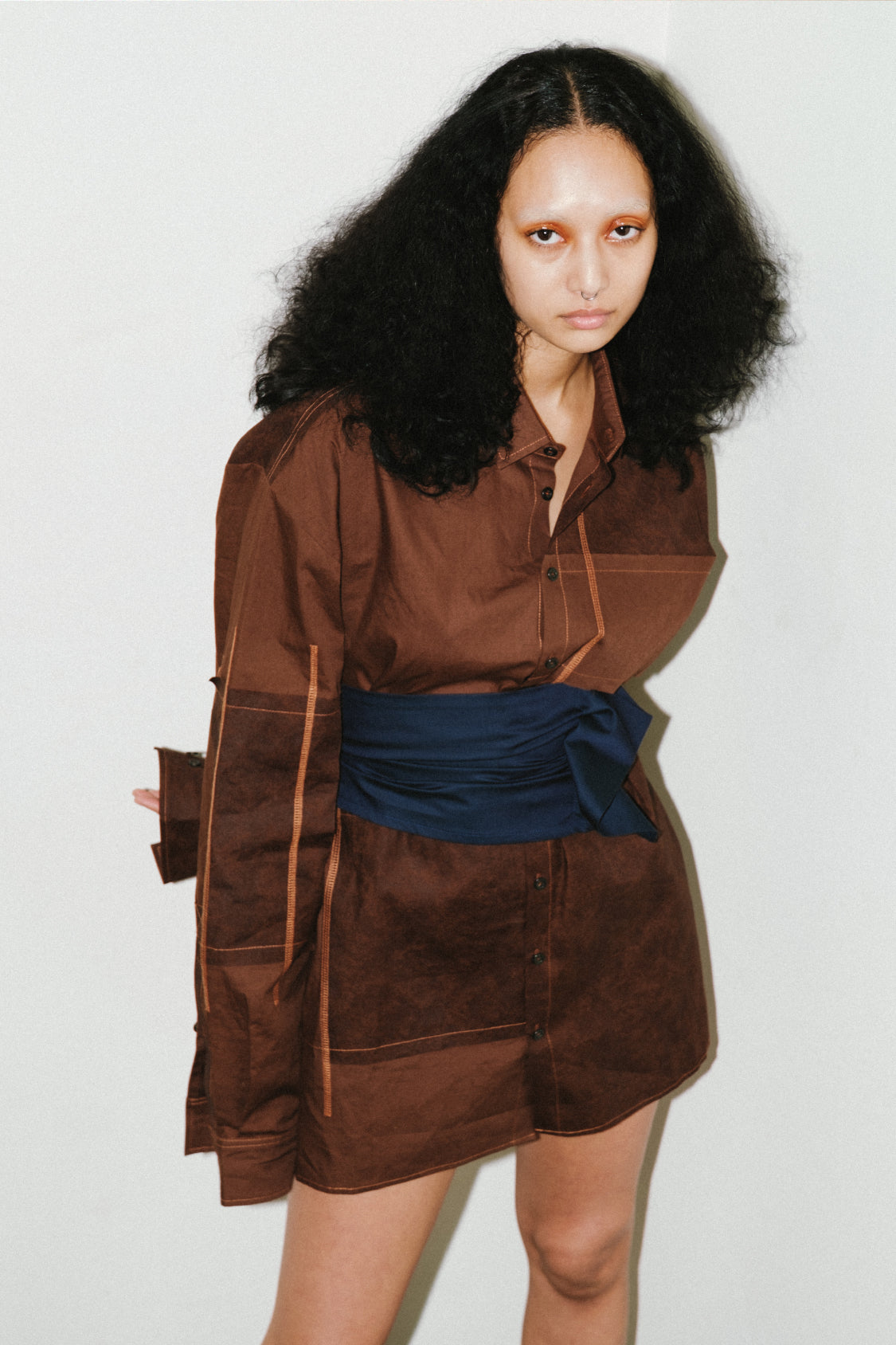 SHOHEI CONTRAST TECH SHIRT in kakishibu-dyed organic cotton