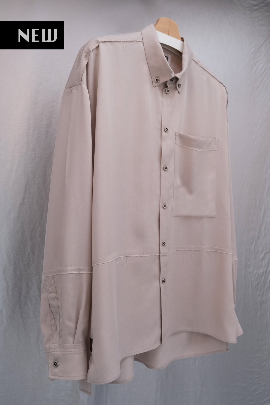 SHOHEI KEIO drop-shoulder shirt in creamy grey, TENCEL lyocell