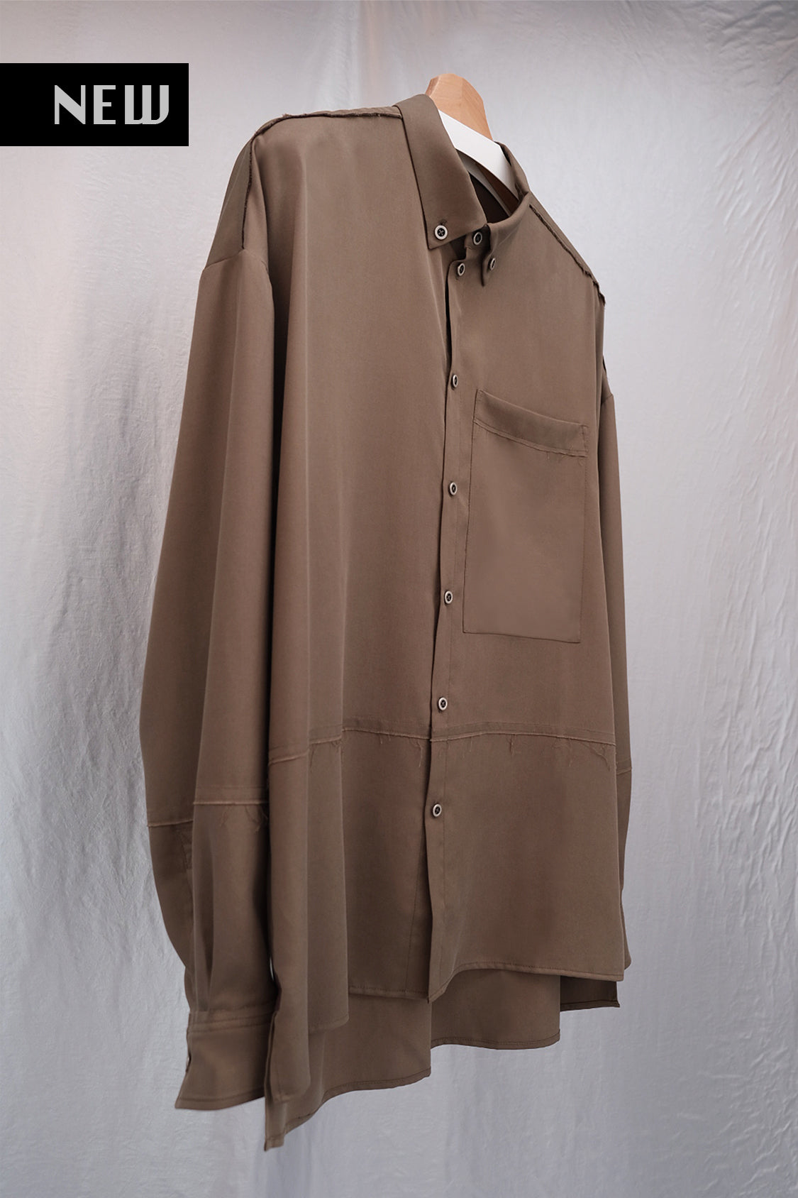 SHOHEI KEIO drop-shoulder shirt in slate green, TENCEL lyocell