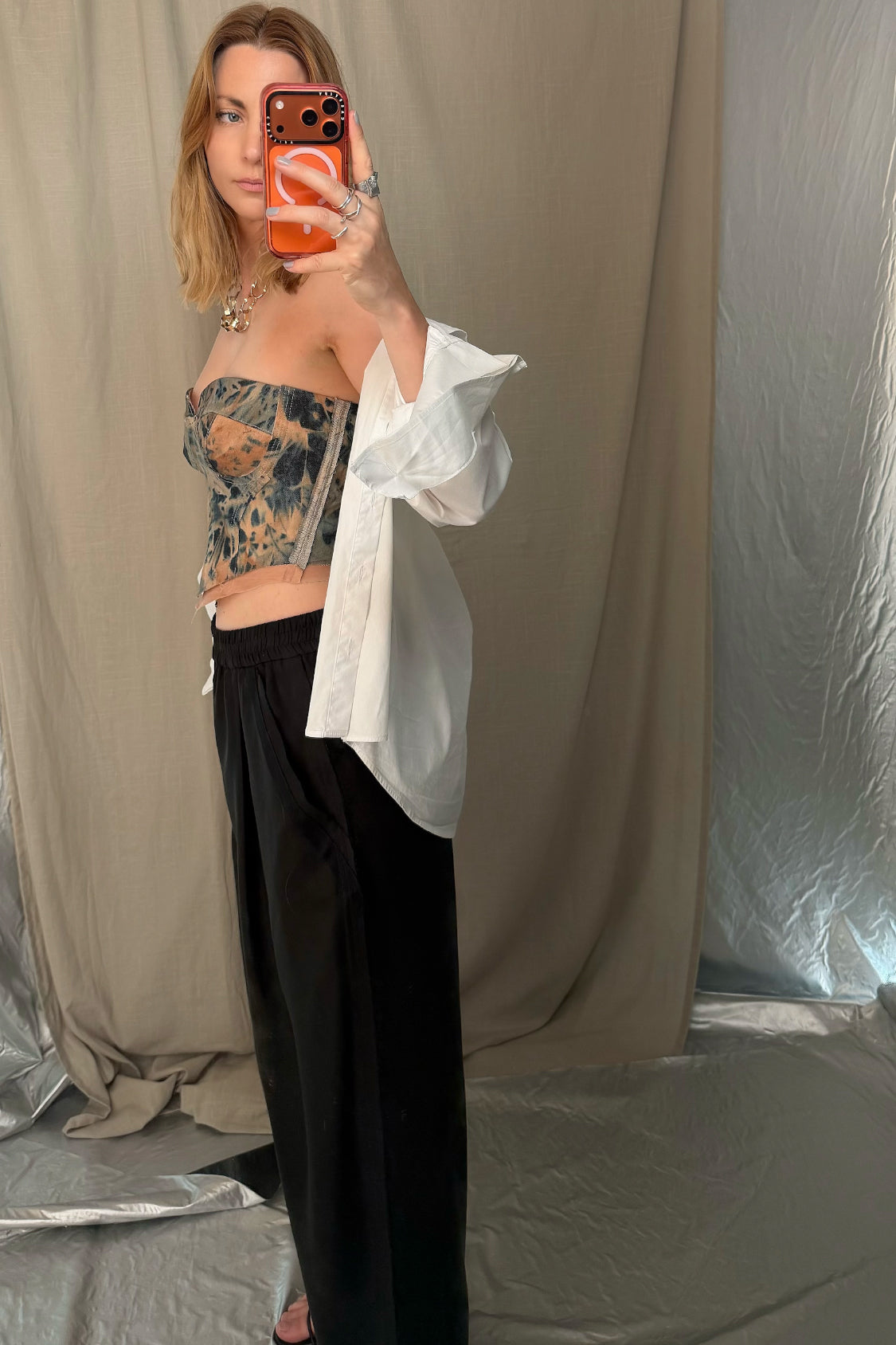 SHOHEI Denim Corsage Top  ~ Lyocell Denim / KAKISHIBU persimmon dye - Shohei-collection