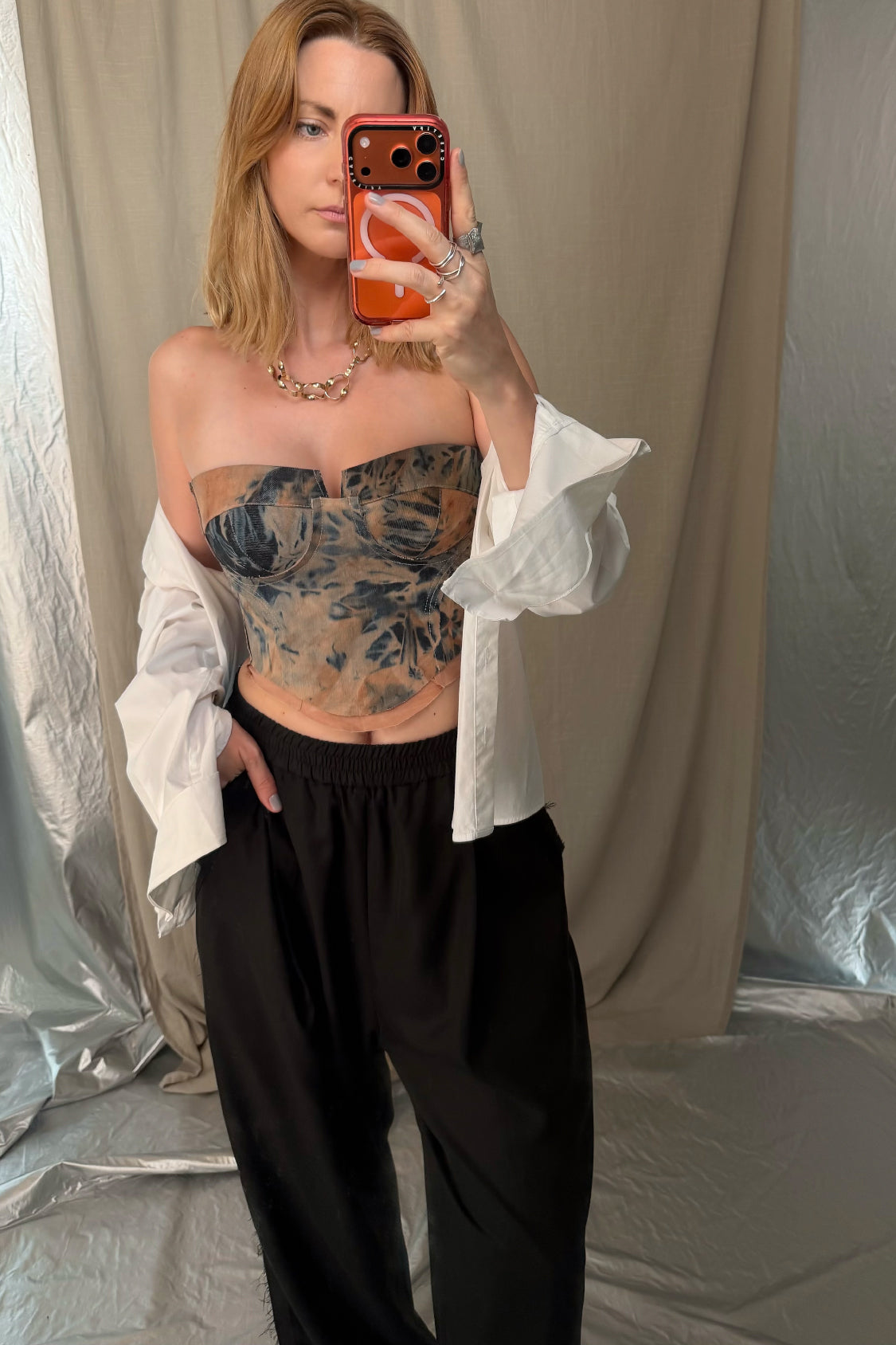 SHOHEI Denim Corsage Top  ~ Lyocell Denim / KAKISHIBU persimmon dye