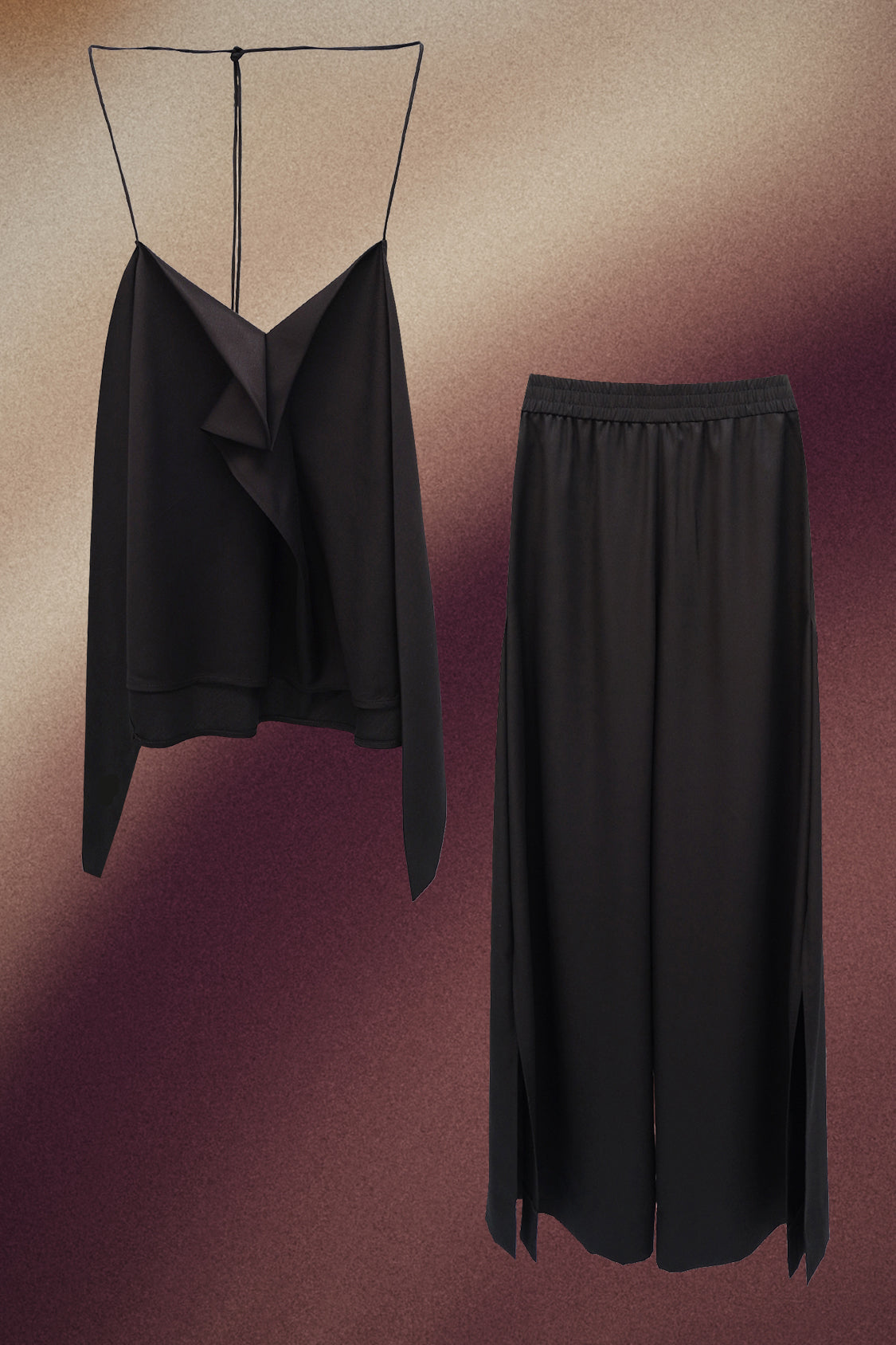 SHOHEI Ziggy Top and New Slit Pants set in black, TENCEL lyocell