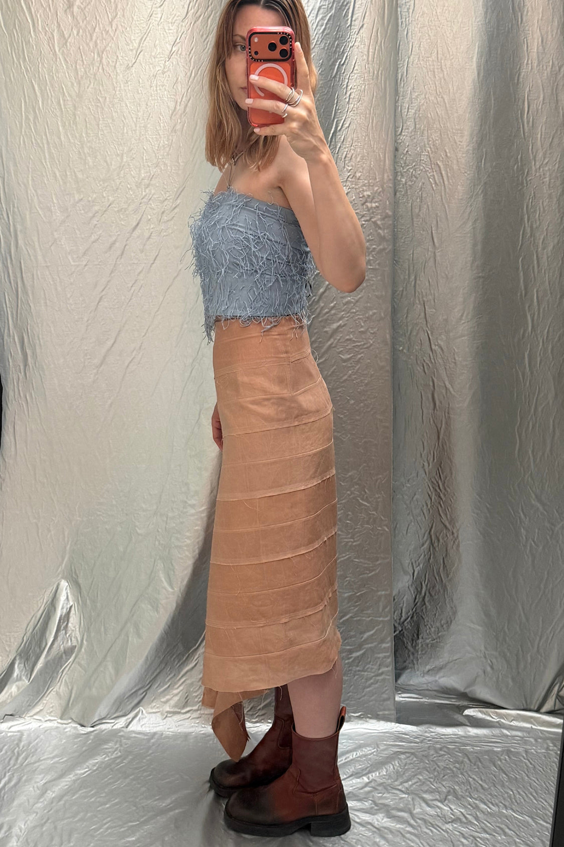 YURIE DENIM SKIRT ~ midi / Lyocell TENCEL x persimmon dye - Shohei-collection