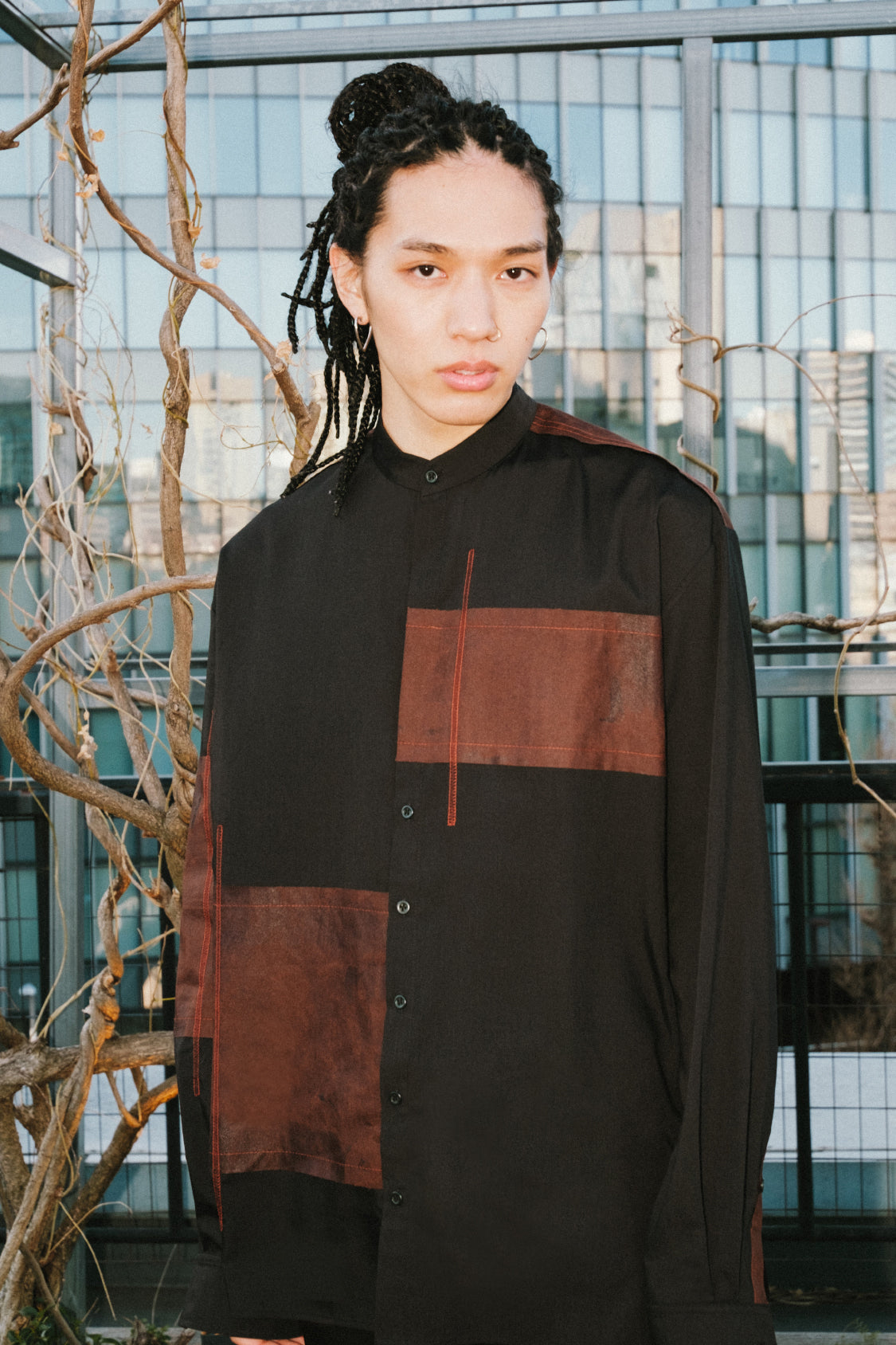 SHOHEI CONTRAST TECH SHIRT, material-mix shirt in TENCEL lyocell