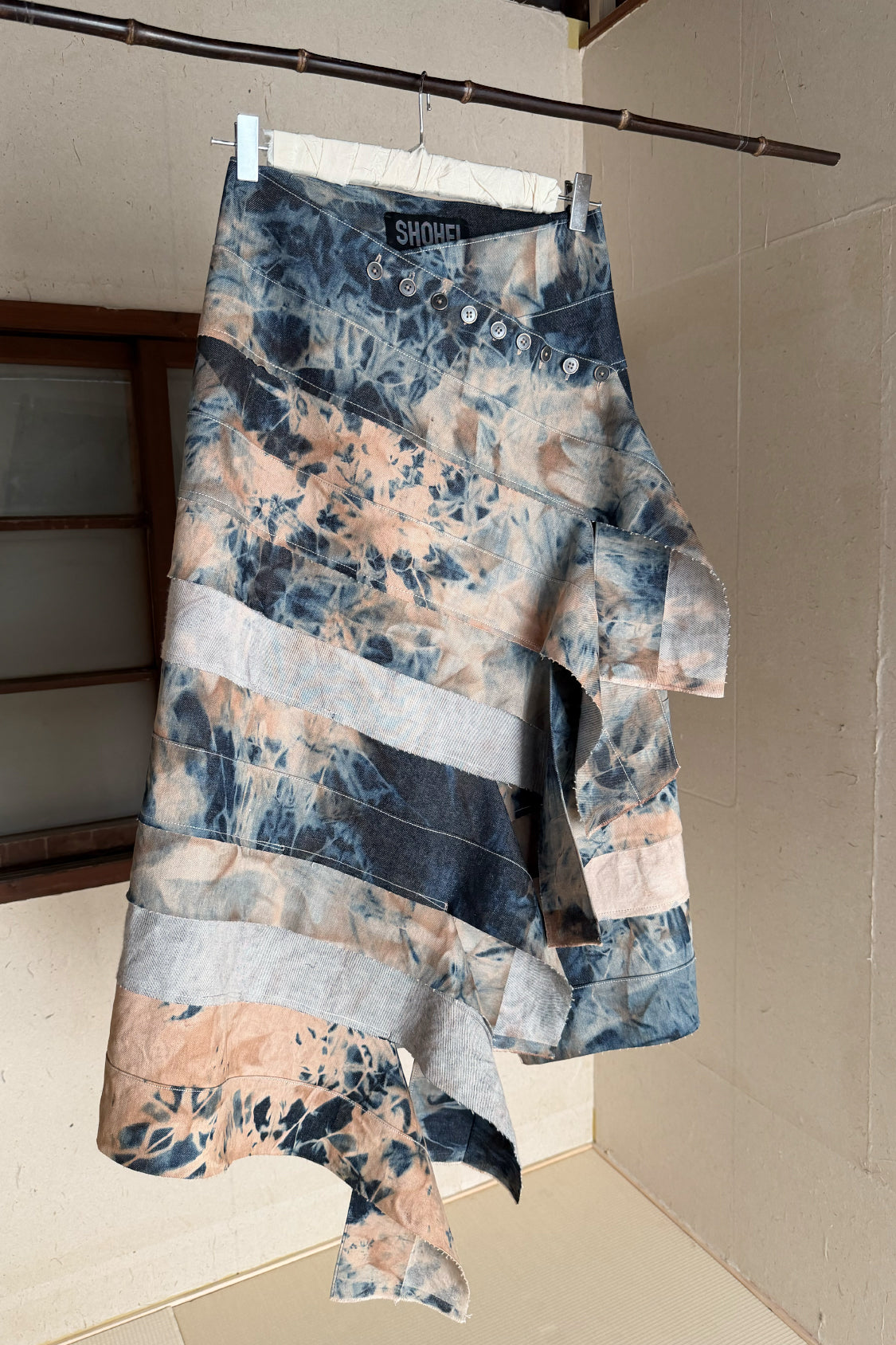 YURIE DENIM SKIRT ~ midi / Kyoto made bleach x persimmon dye - Shohei-collection