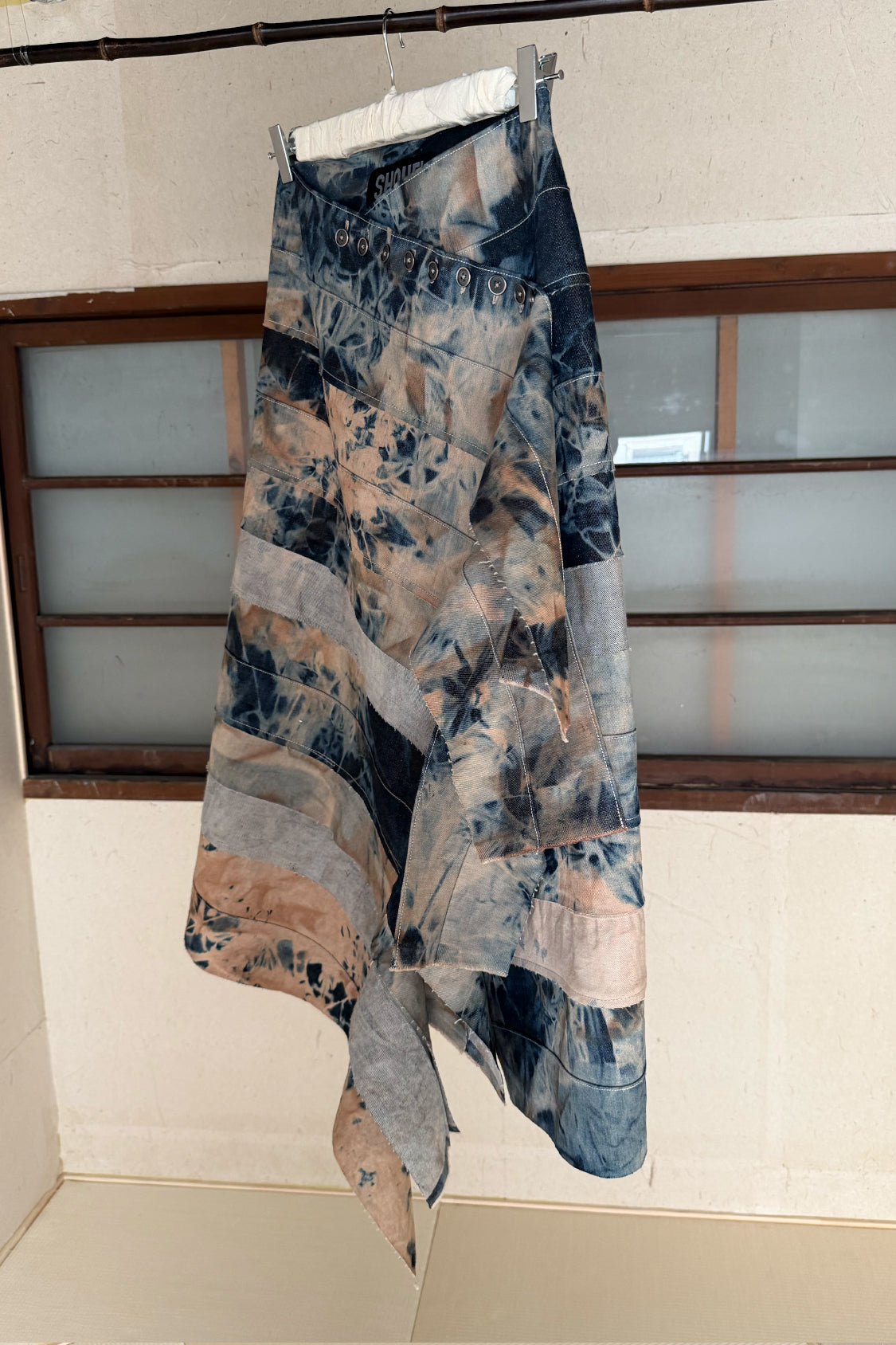 YURIE DENIM SKIRT ~ midi / Kyoto made bleach x persimmon dye - Shohei-collection