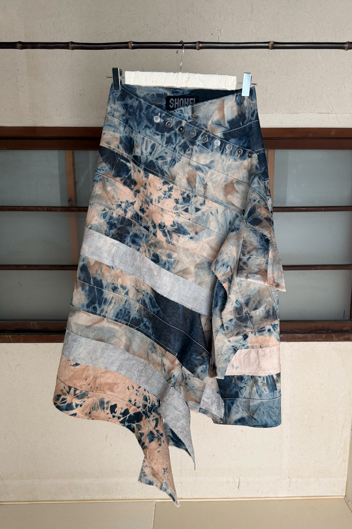 SHOHEI YURIE DENIM MIDI SKIRT in Kyoto persimmon-dyed Japanese denim