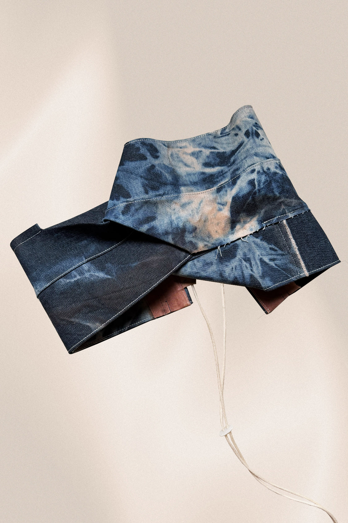 SHOHEI DENIM TWIST TOP in texture mix, persimmon and indigo-dyed lyocell denim