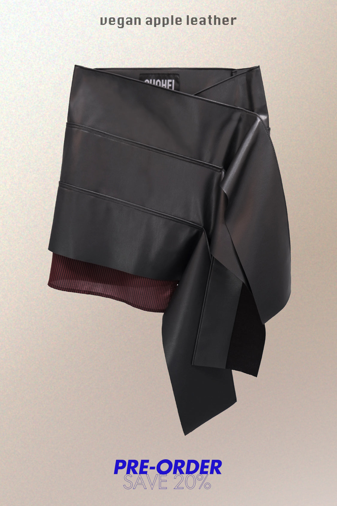 SHOHEI YURIE SKIRT in vegan apple leather, zero-waste skirt
