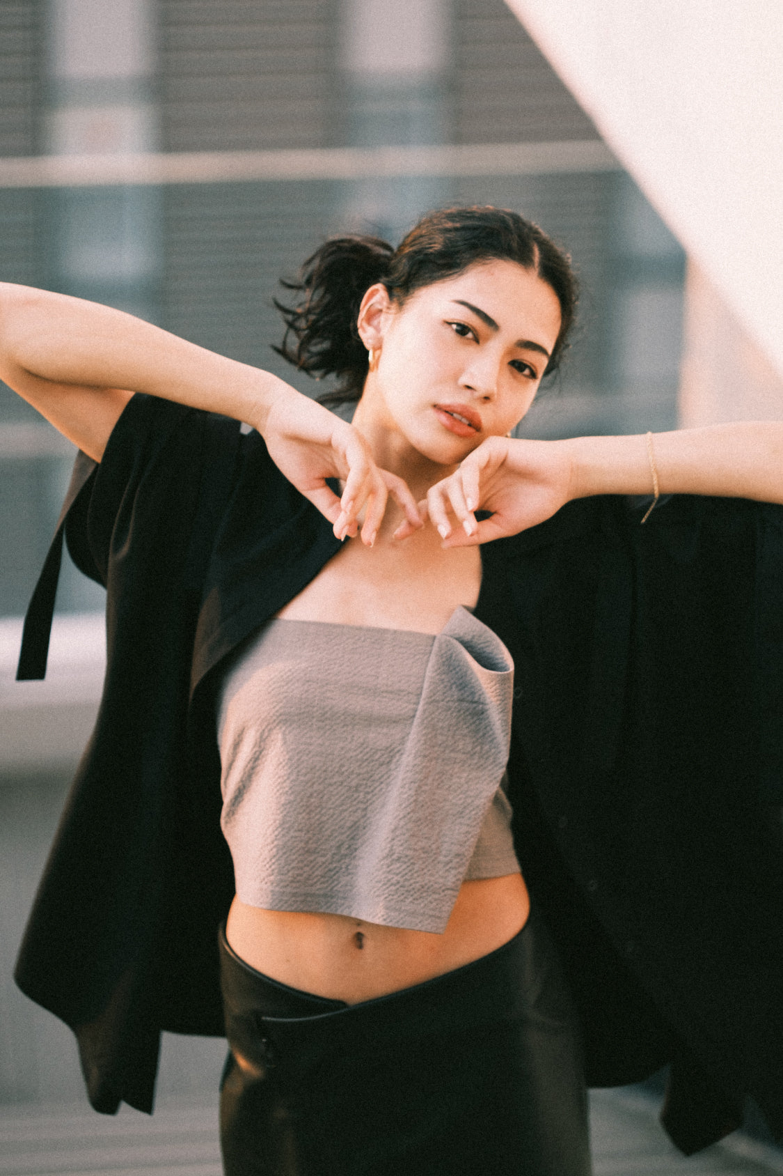 SHOHEI SIRI TOP in Italian wool seersucker, zero-waste top