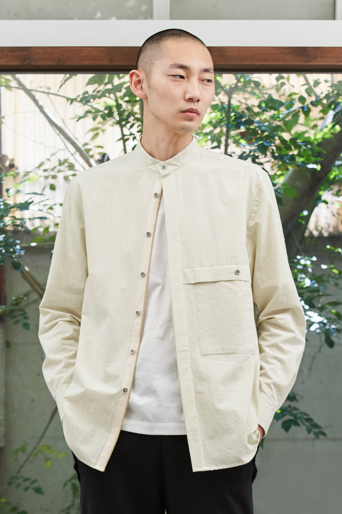 japanese style dress shirt Men's Chinese Style Button Up Shirt